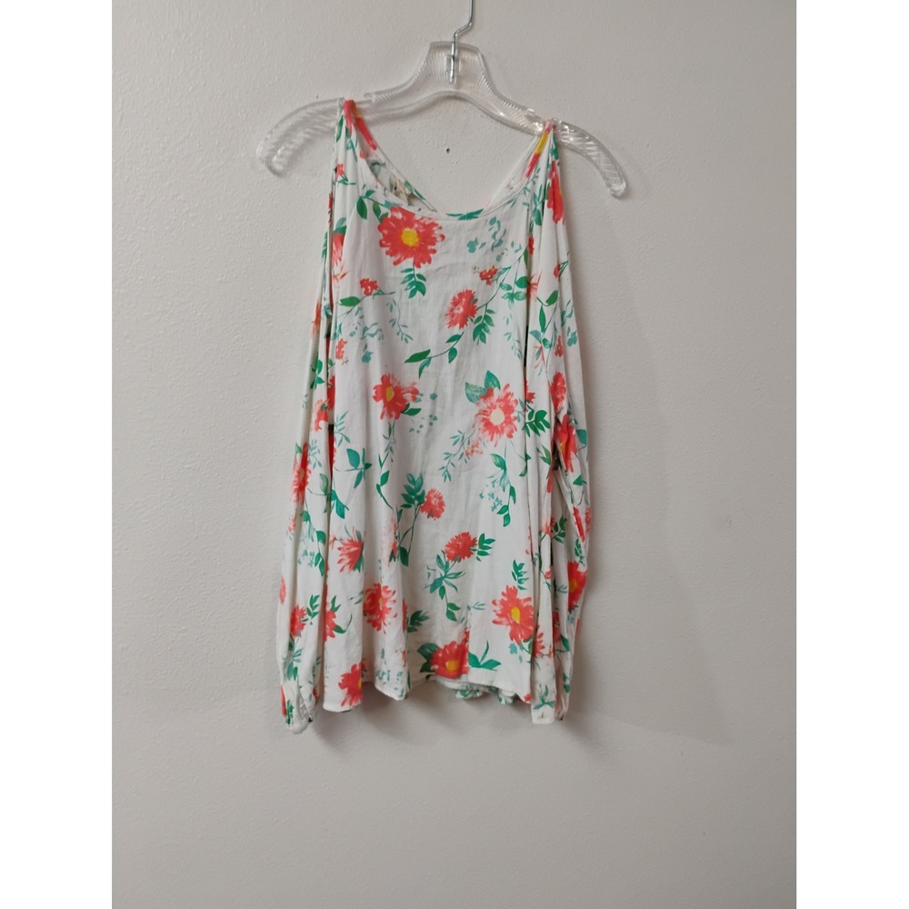 Seven7 Womens Floral Cold Shoulder Top White Red Long Sleeve Blouse Size M
